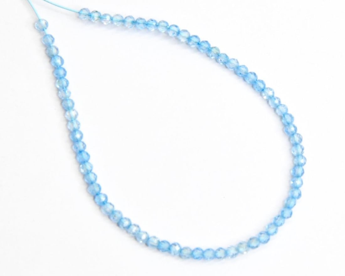 NATURAL BLUE TOPAZ BEADS FACETED ROUND 2 MM, 65 PCS: These are natural, earth mined and hand crafted with precision. Stone: BLue Topaz, Stone Shape: Faceted Round, Stone Size: 2 mm, Weight: approx. 4 carats. The photographs are generally enlarged to sho