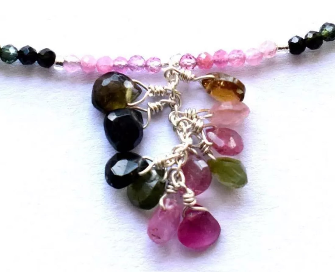 NECKLACE CHARMS (JUMP RINGS) MULTI TOURMALINE BEADS, SOLID 925 SILVER (1 of 2)