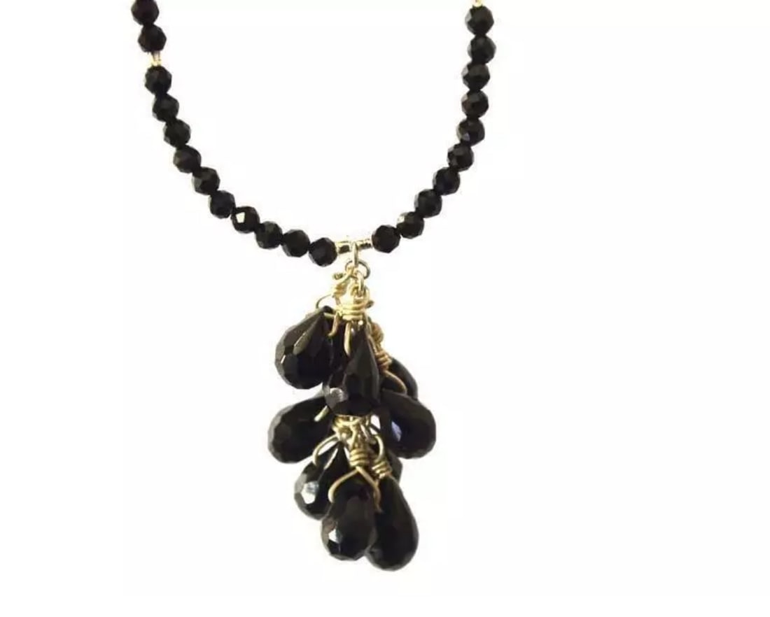 NECKLACE CHARMS (JUMP RINGS) BLACK SPINEL BEADS, SOLID 925 SILVER: These are natural, earth mined and hand crafted with precision. Stone: Spinel, Stone Shape: Faceted Round/Briolette, Stone Size: 2mm/4x6 - 4x7mm, Length: 4", Weight: approx. 13 carats. The photographs