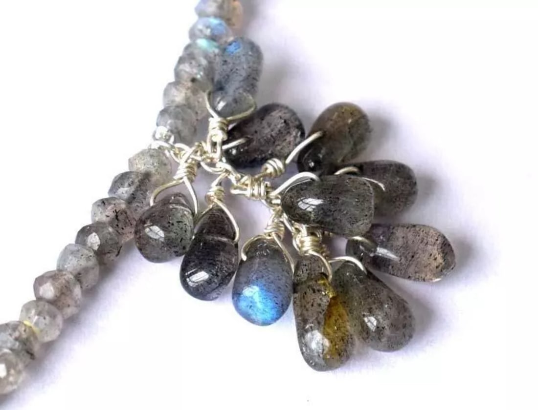 NECKLACE CHARMS (JUMP RINGS) NATURAL LABRADORITE BEADS, SOLID 925 SILVER (1 of 3)