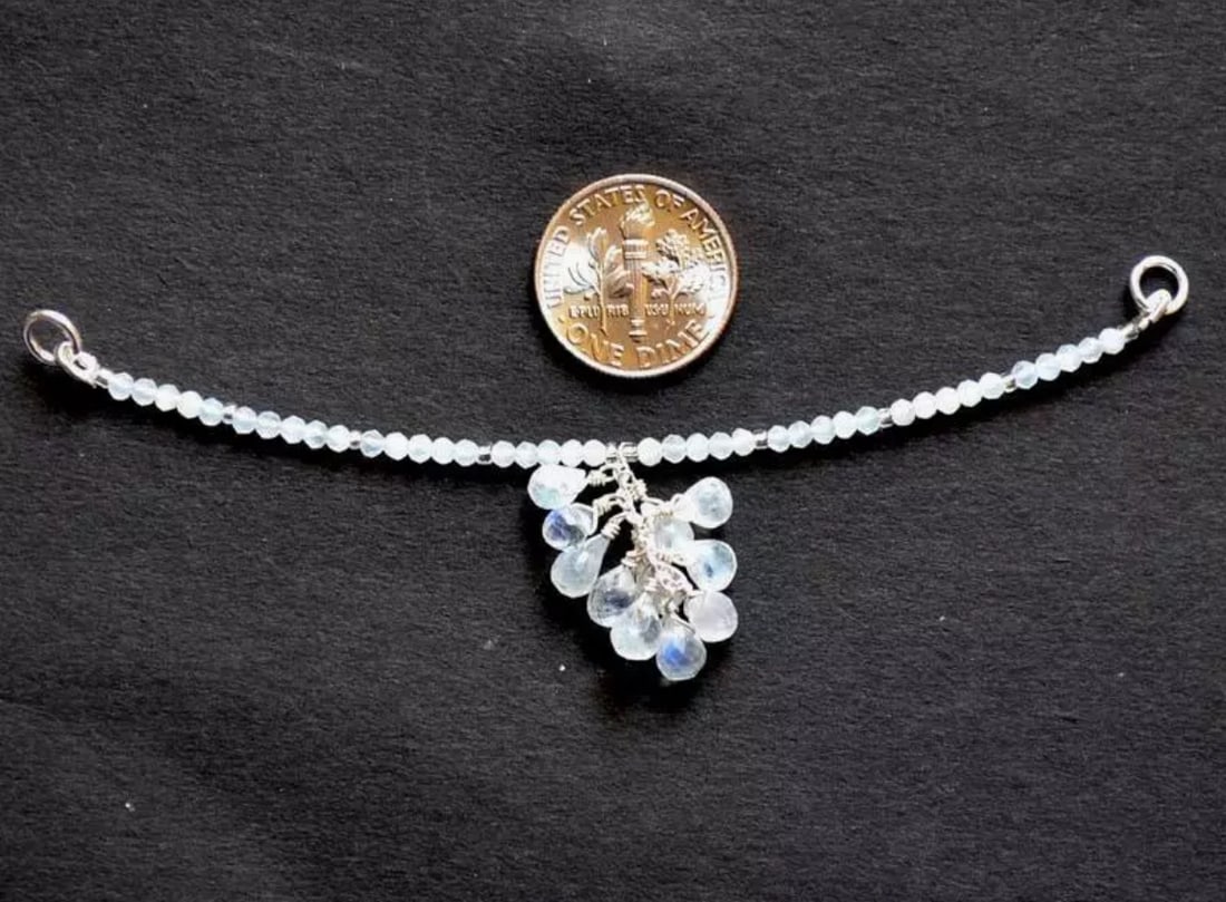 NECKLACE CHARMS (JUMP RINGS) RAINBOW MOONSTONE BEADS, SOLID 925 SILVER: THEY ARE NATURALEARTH MIND GEMSTONES.4" LENGTH.WITH SOLID 925 STERLING SILVER JUMP RINGS ATTACHED.