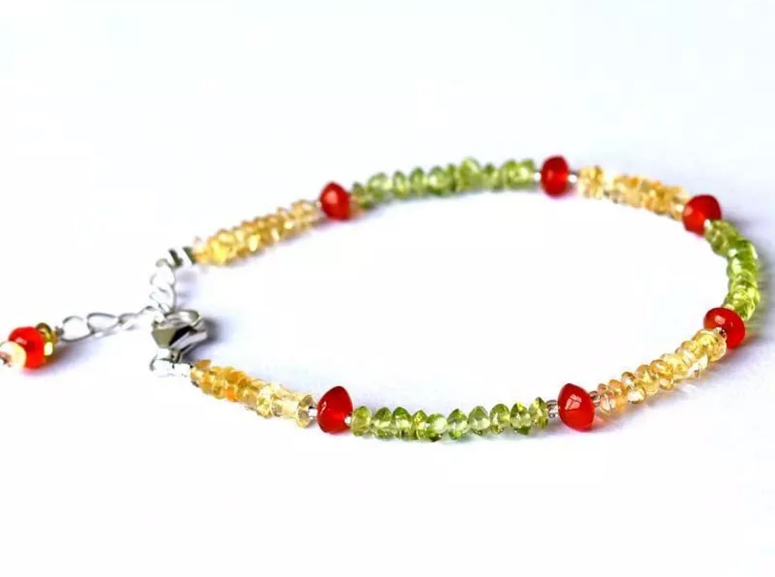 7 - 8" BRACELET PERIDOT BEADS CITRINE BEADS CARNELIAN SOLID 925 SILVER (1 of 2)