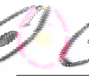 7 - 8" BRACELET NATURAL RARE PINK SAPPHIRE BEADS SOLID 925 SILVER