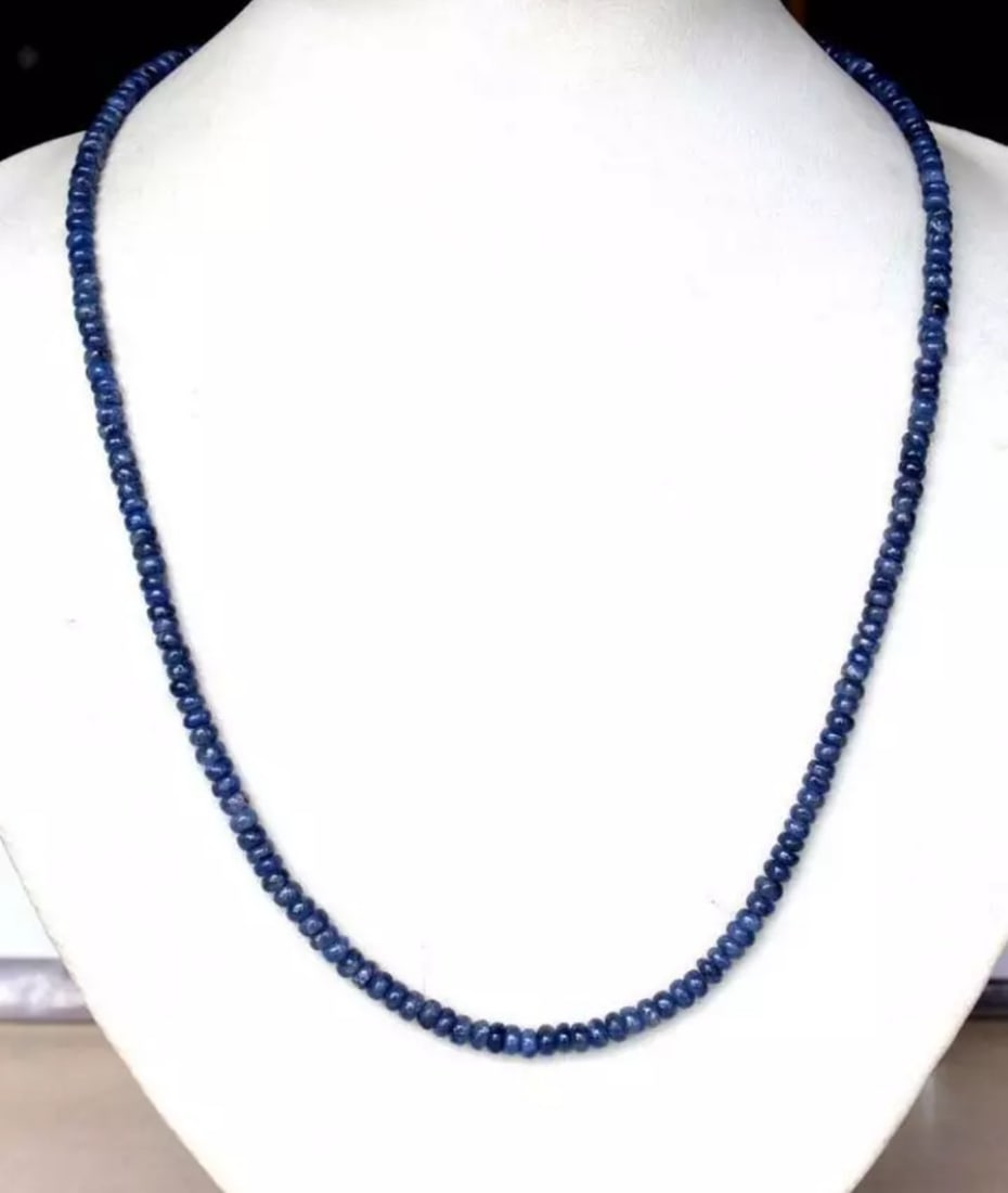 17.5 - 18.5" NECKLACE NATURAL RARE BLUE SAPPHIRE SOLID 925 STERLING SILVER: These are natural, earth mined and hand crafted with precision. Stone: Sapphire, Stone Shape: Rondelle, Stone Size: 3 - 4.5mm, Width - 1.5 - 2.5mm, Length: 17.5 - 18.5", Weight: approx. 86 carats. The