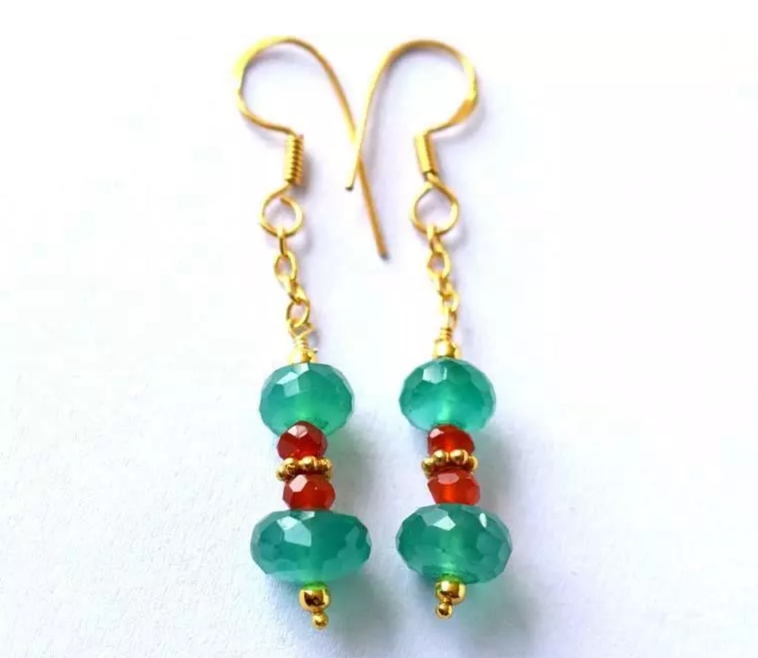 VERMEIL - 925 STERLING SILVER EARRINGS - NATURAL CARNELIAN, ONYX: These are natural, earth mined and hand crafted with precision. Stone: Carnelian/Onyx, Stone Shape: Rondelle, Stone Size: 3.5 - 8mm, Width - 2 - 5mm, Weight: approx. 13 carats. The photographs are gen