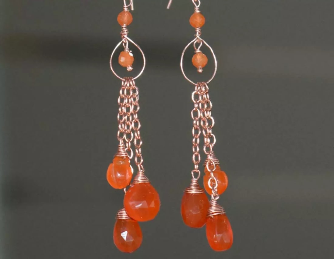 ROSE GOLD SOLID 925 STERLING SILVER EARRINGS - NATURAL CARNELIAN: These are natural, earth mined and hand crafted with precision. Stone: Carnelian, Stone Shape: Mix, Stone Size: 3mm/5x7 - 6x9mm, Weight: approx. 19 carats. The photographs are generally enlarged to sh
