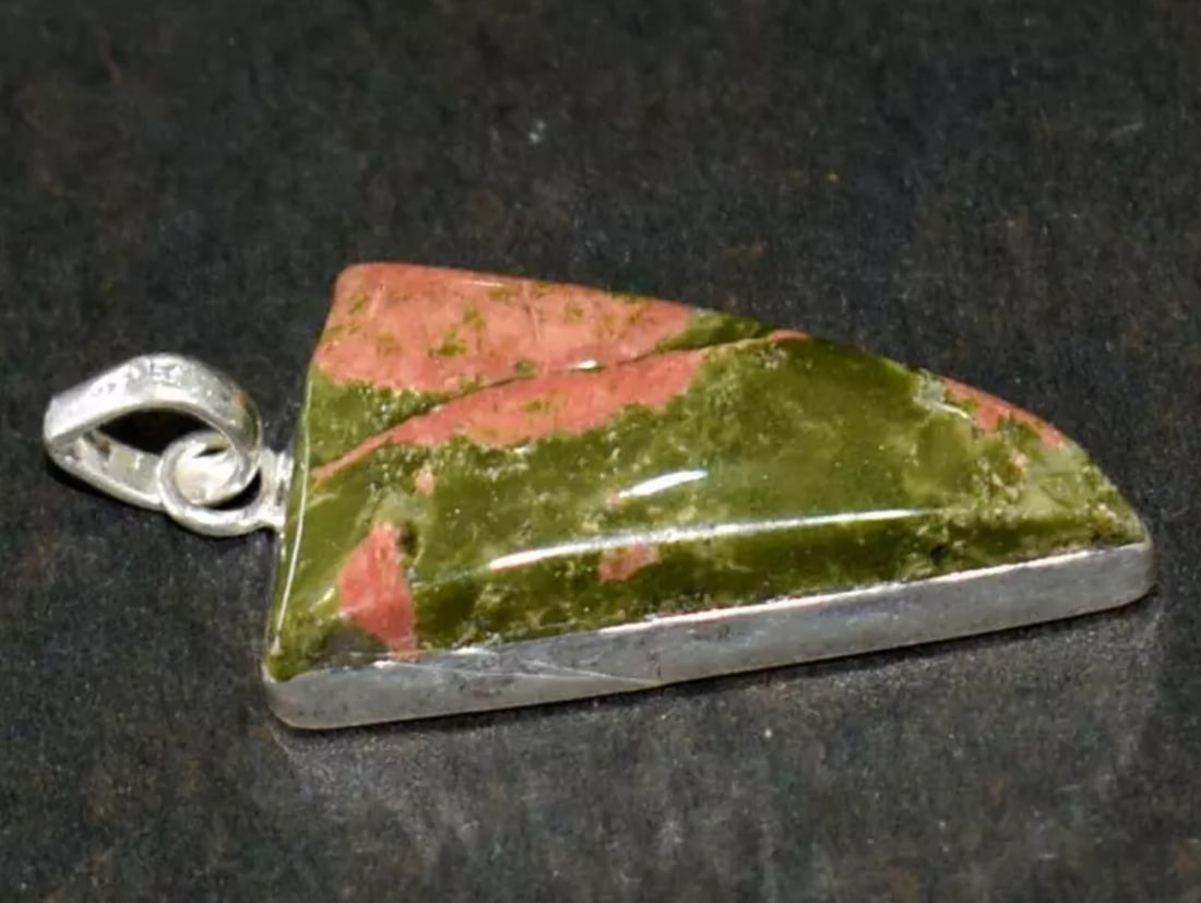 SOLID 925 STERLING SILVER PENDANT - NATURAL UNAKITE JASPER FANCY: These are natural, earth mined and hand crafted with precision. Stone: Unakite Jasper, Shape: Fancy, Size: 16x27 mm, Width - 6 mm, Length: 1 1/2", Weight: approx. 28 carats. The photographs are enlarg