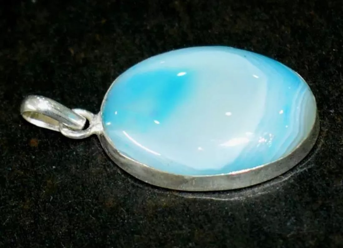 SOLID 925 STERLING SILVER PENDANT - BLUE CHALCEDONY OVAL 1 1/4: These are natural, earth mined and hand crafted with precision. Stone: Blue Chalcedony, Shape: Oval, Size: 17x24 mm, Width - 6 mm, Length: 1 1/4", Weight: approx. 24 carats. The photographs are enlarg