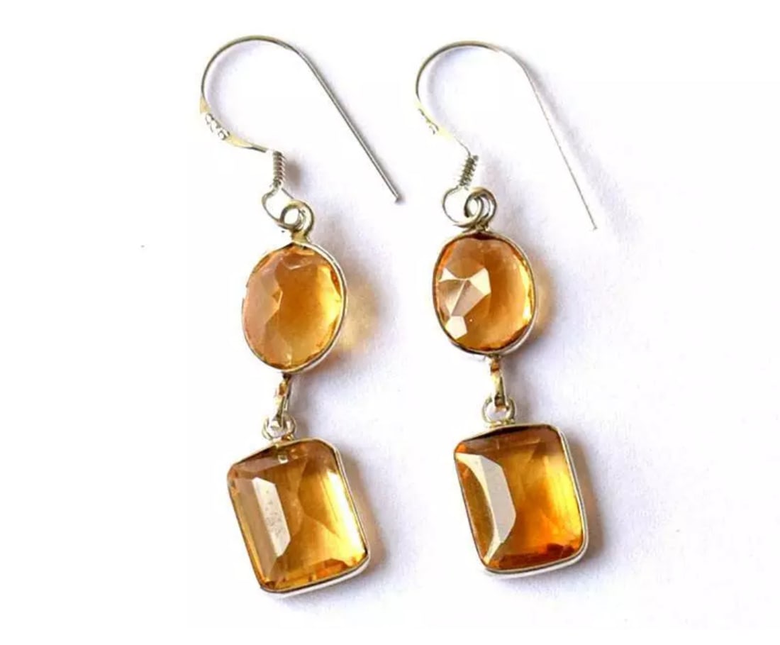 SOLID 925 STERLING SILVER EARRINGS - NATURAL FINE CITRINE: These are natural, earth mined and hand crafted with precision. Stone: Citrine, Shape: Faceted Oval/Cushion, Size: 7x9 - 8x10 mm, Width - 4.5 - 5 mm, Length: 1 5/8", Weight: approx. 14.80 carats. The