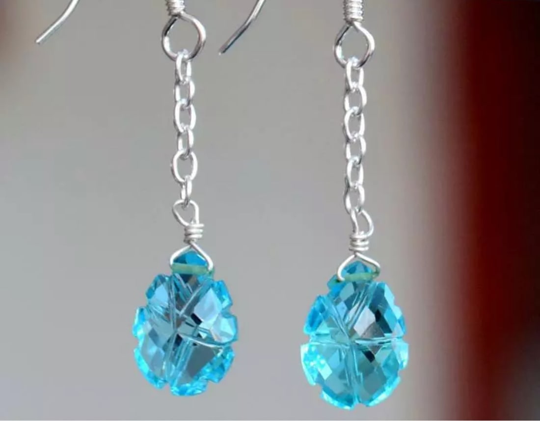 SOLID 925 STERLING SILVER EARRINGS - NATURAL SWISS BLUE TOPAZ: These are natural, earth mined and hand crafted with precision. Stone: Swiss Blue Topaz, Shape: Faceted Carved Pear, Size: 8x11 mm, Width - 4.5 - 5 mm, Length: 1 1/2", Weight: approx. 9 carats. The ph