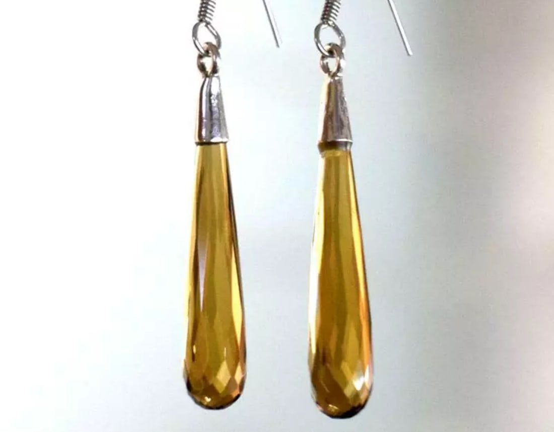 SOLID 925 STERLING SILVER EARRINGS - NATURAL CHAMPAGNE QUARTZ: These are natural, earth mined and hand crafted with precision. Stone: Champagne Quartz, Shape: Faceted Briolette, Size: 6x30 mm, Length: 1 7/8", Weight: approx. 17.30 carats. The photographs are enla