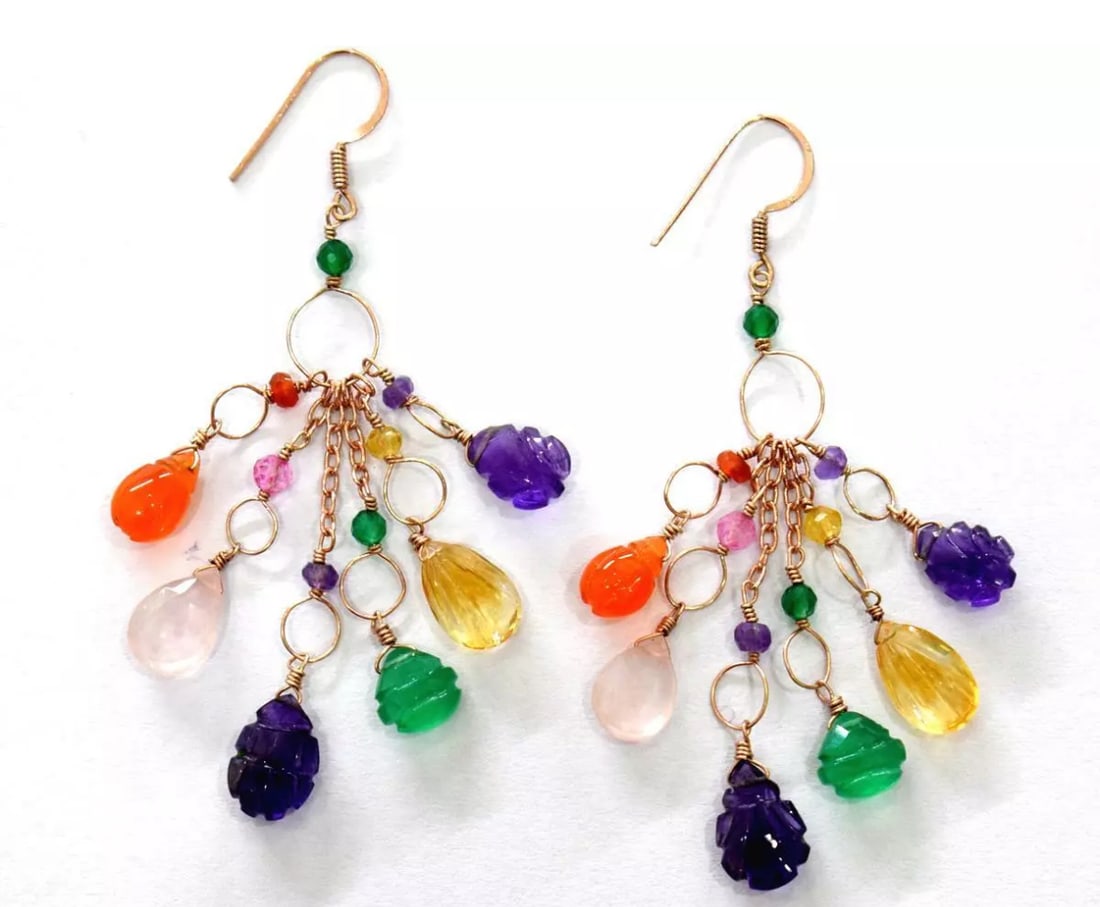 ROSE GOLD SOLID 925 SILVER EARRINGS - NATURAL MULTI GEMSTONE BEADS: These are natural, earth mined and hand crafted with precision. Stone: Carnelian/Amethyst/Rose Quartz/Green Onyx/Citrine, Shape: Faceted Carved Mix Shape, Size: 3 - 7.5 mm/5.5x9 - 7x11 mm, Width - 1.5