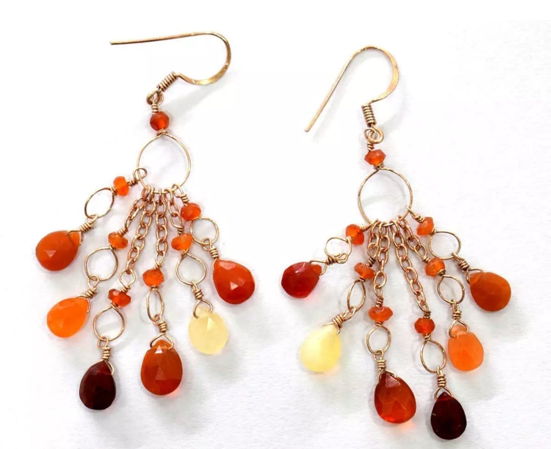 ROSE GOLD SOLID 925 SILVER EARRINGS - CARNELIAN , FIRE OPAL BEADS (1 of 3)