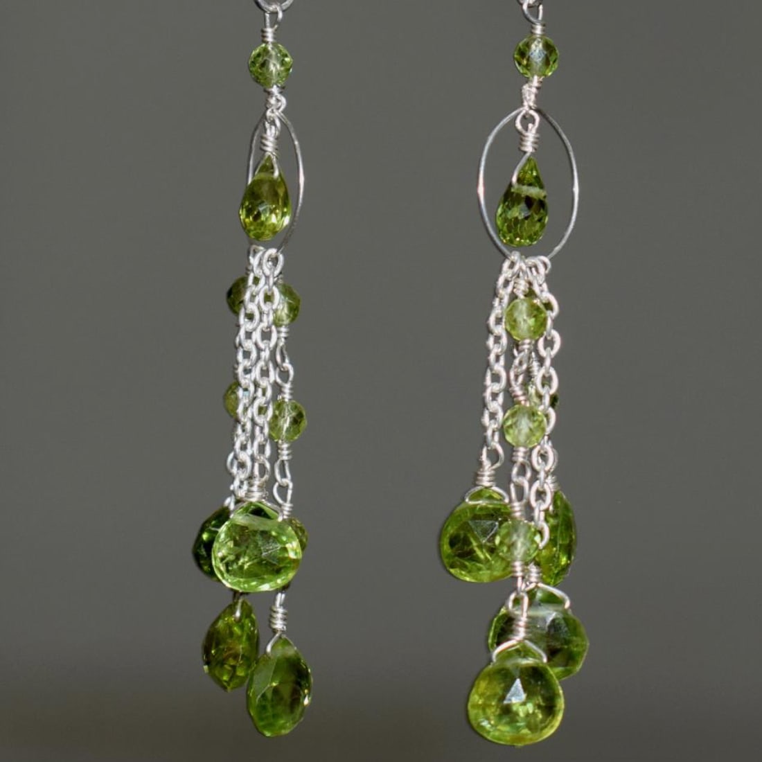 SOLID 925 STERLING SILVER EARRINGS - NATURAL PERIDOT BEADS 2 3/4": These are natural, earth mined and hand crafted with precision. Stone: Peridot, Stone Shape: Faceted Mix Shape, Stone Size: 3 - 7.5mm/4x7 mm, Width - 3 - 4 mm, Length: 2 3/4", Weight: approx. 26 carat