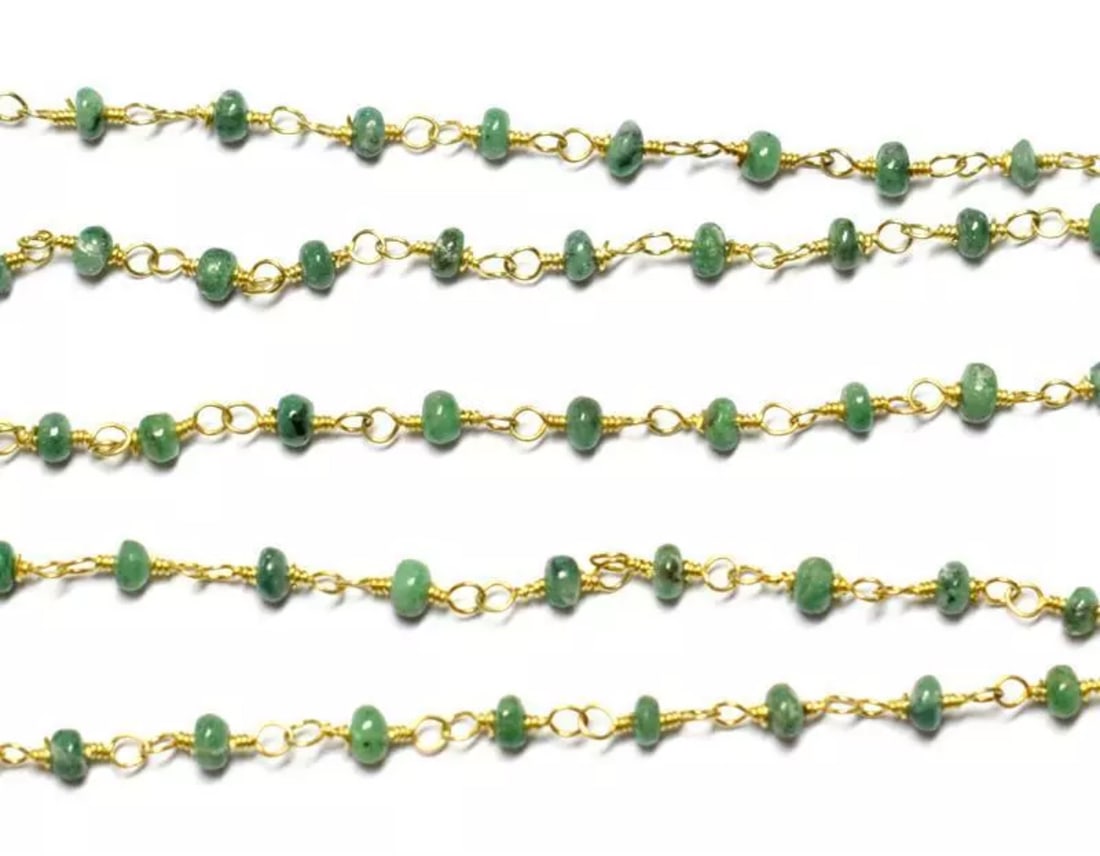 VERMEIL - SOLID 925 SILVER LINK CHAIN - 1 FOOT - NATURAL EMERALD BEADS (1 of 2)
