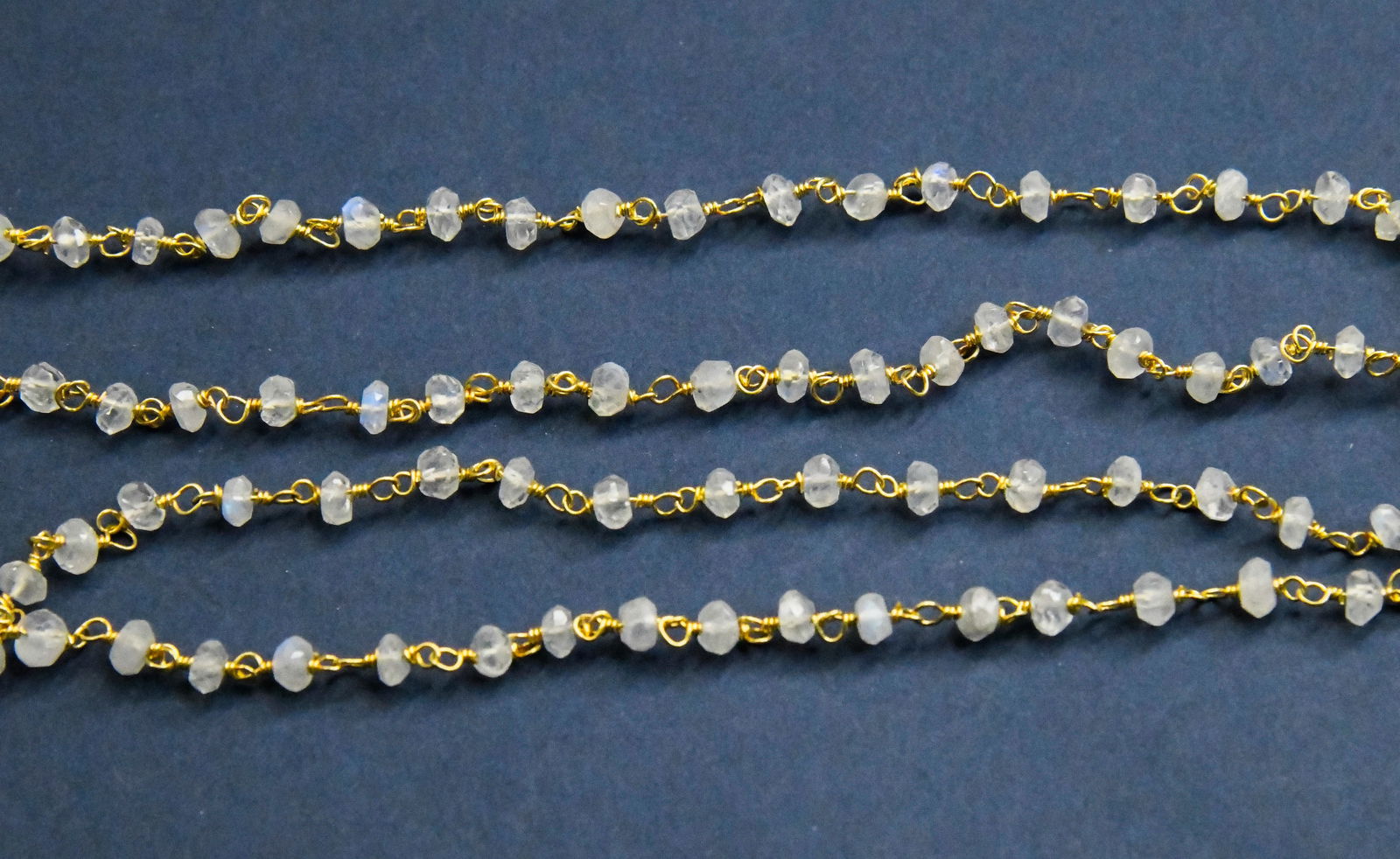 VERMAIL - SOLID 925 SILVER LINK CHAIN - 1 FOOT - RAINBOW MOONSTONE BEADS: These are natural, earth mined and hand crafted with precision. Stone: Rainbow Moonstone, Stone Shape: Faceted Rondelle, Stone Size: 3.5 - 4 mm, Width: 1.5 - 2.5, Length: 12". The photographs are enla