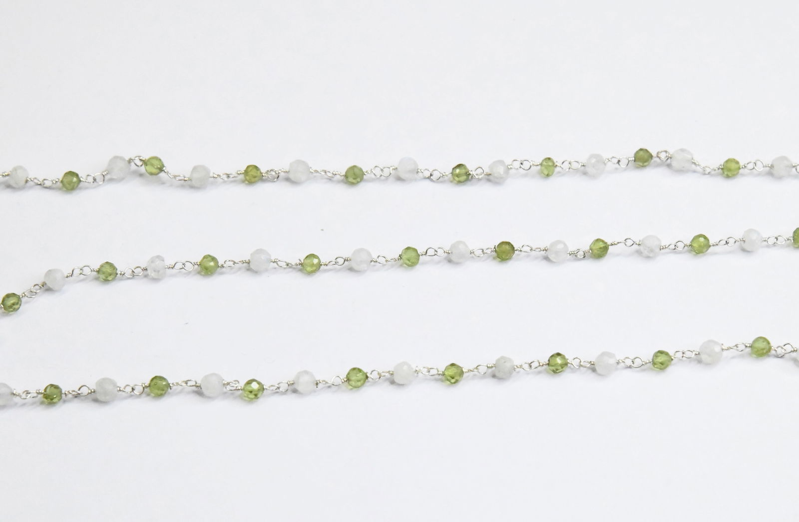 SOLID 925 SILVER LINK CHAIN - 1 FOOT - PERIDOT MOONSTONE GEMSTONE BEADS (1 of 1)