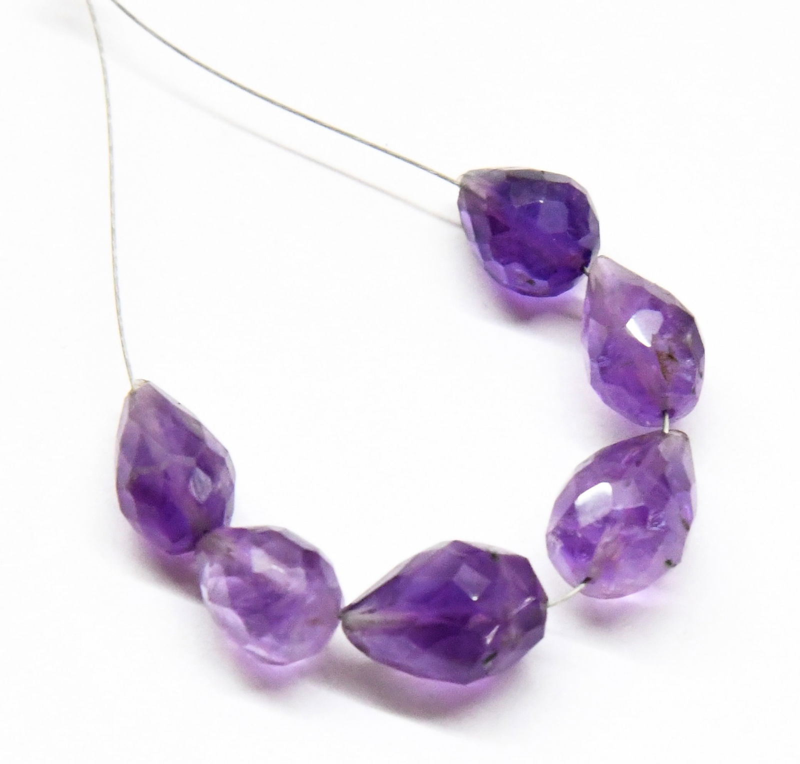 NATURAL AMETHYST BEADS FACETED DROPS 7X9 - 8X12 MM, 6 PCS (1 of 1)