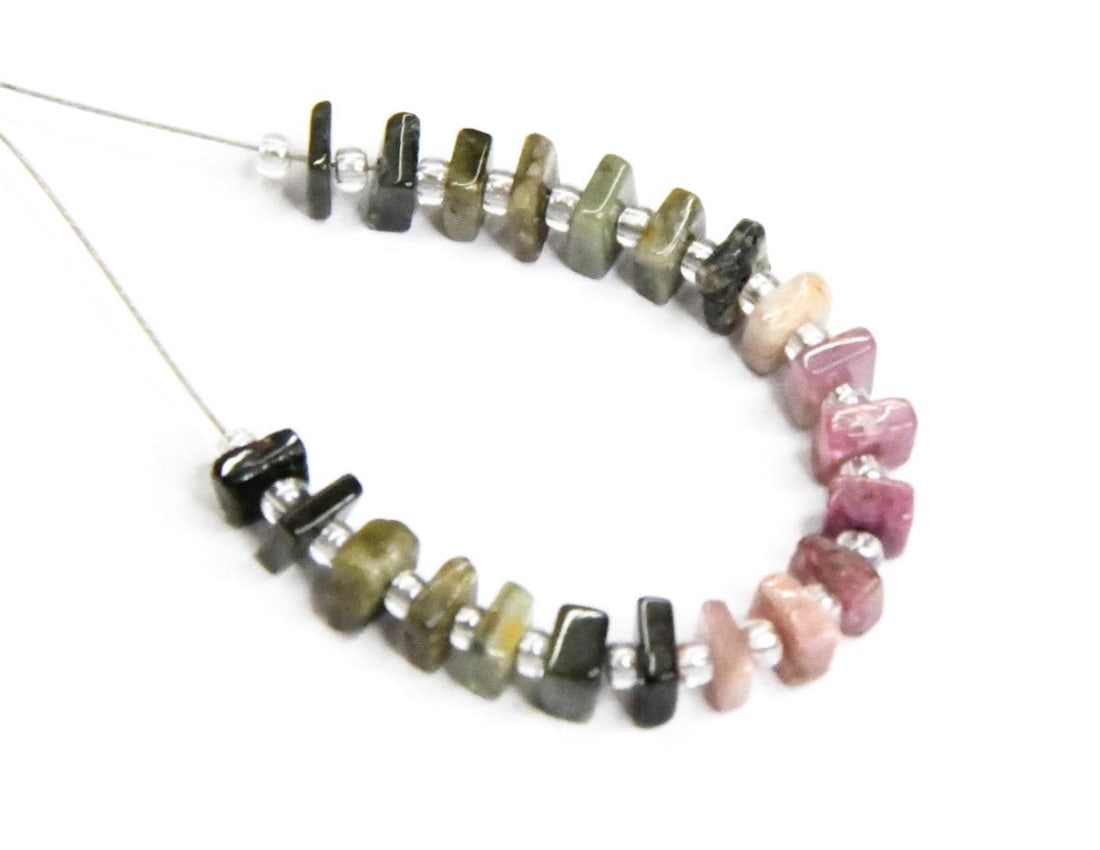 NATURAL MULTI TOURMALINE BEADS TYRE FLAT SQUARE 4 - 4.5 MM, 21 PCS (1 of 1)