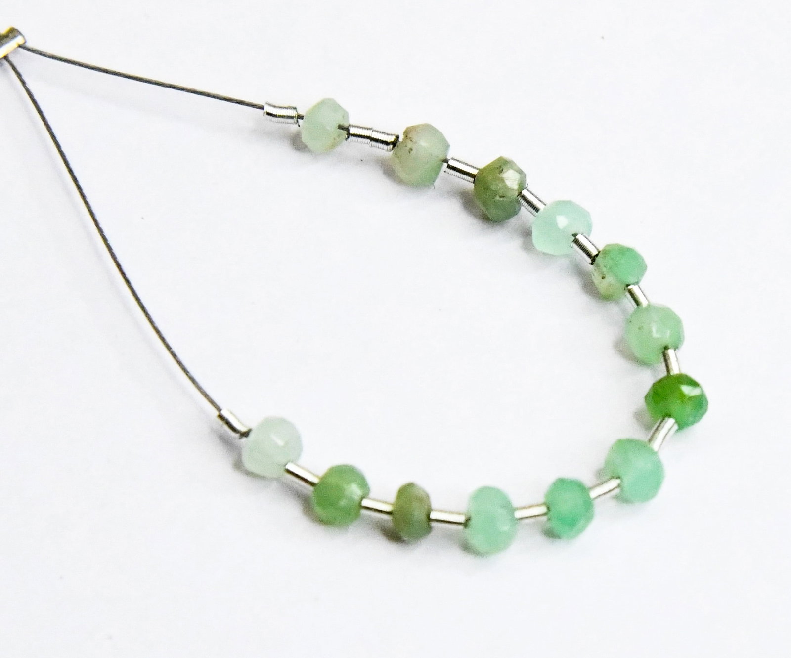 NATURAL CHRYSOPHASE BEADS FACETED RONDELLE 3 - 3.5 MM 13 PCS (4 TASSELS): These are natural, earth mined and hand crafted with precision. Stone: Chrysophase, Stone Shape: Faceted Rondelle, Stone Size: 3 - 3.5 mm, Width: 2 - 3 mm, Weight: approx. 2.20 carats. The photographs