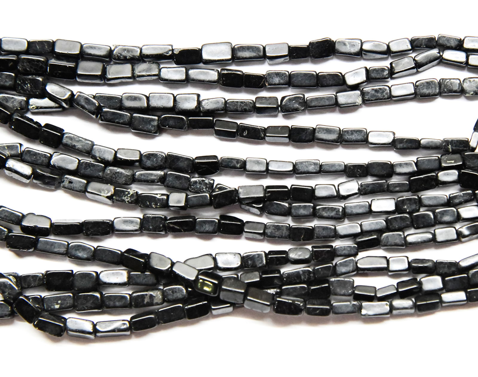 NATURAL BLACK TOURMALINE BEADS CUBE 2X3 - 4X7 MM, 16" STRAND (2 LINES) (1 of 2)