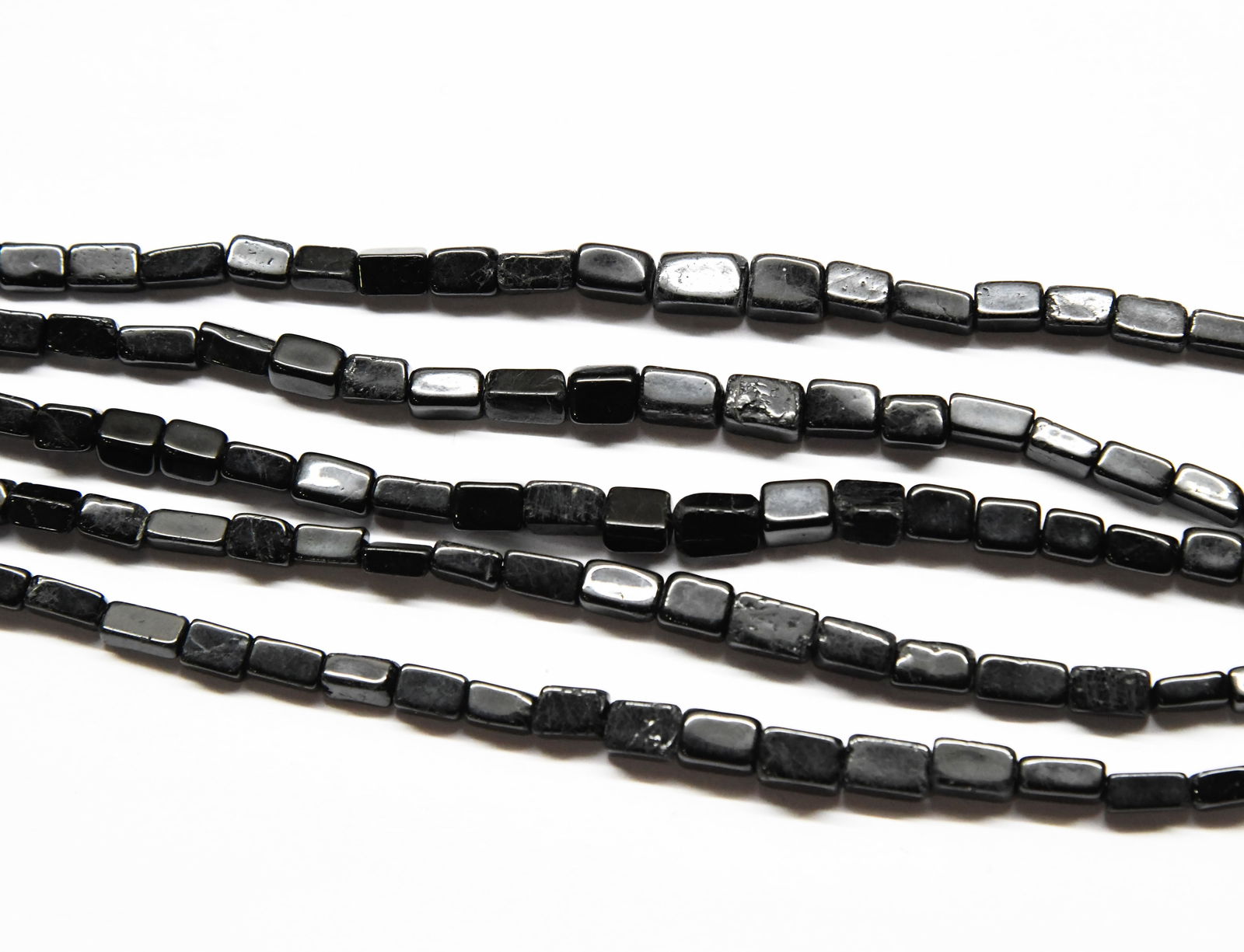 NATURAL BLACK TOURMALINE BEADS CUBE 4X6 - 5X8 MM, 9.5" STRAND (2 LINES) (1 of 2)