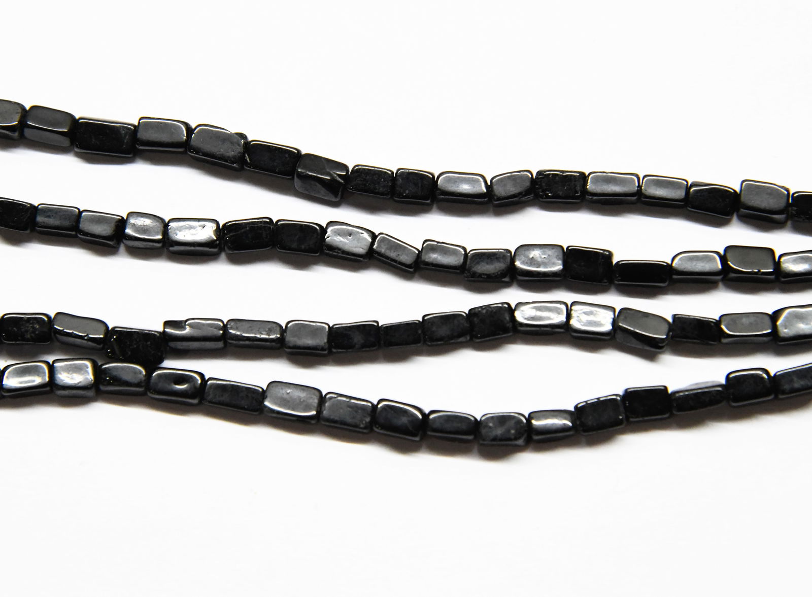 NATURAL BLACK TOURMALINE BEADS CUBE 4X5 - 4X7 MM, 13" STRAND (2 LINES) (1 of 2)