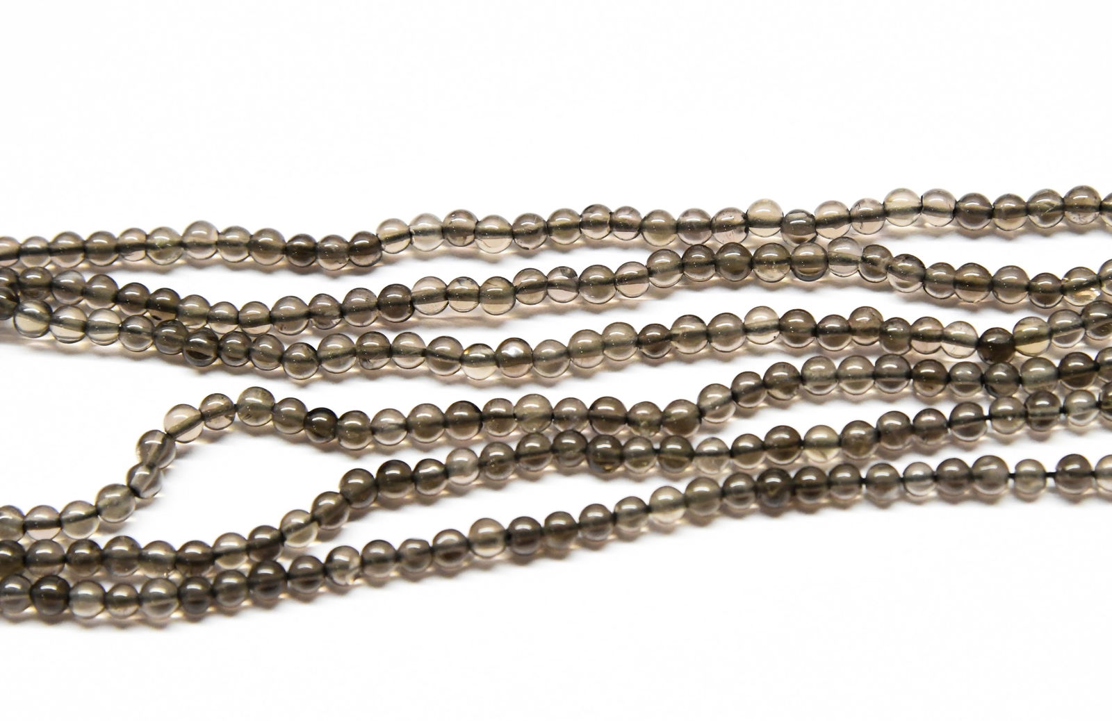 NATURAL SMOKY QUARTZ BEADS ROUND 3 - 3.5 MM, 11" STRAND (3 LINES) (1 of 1)