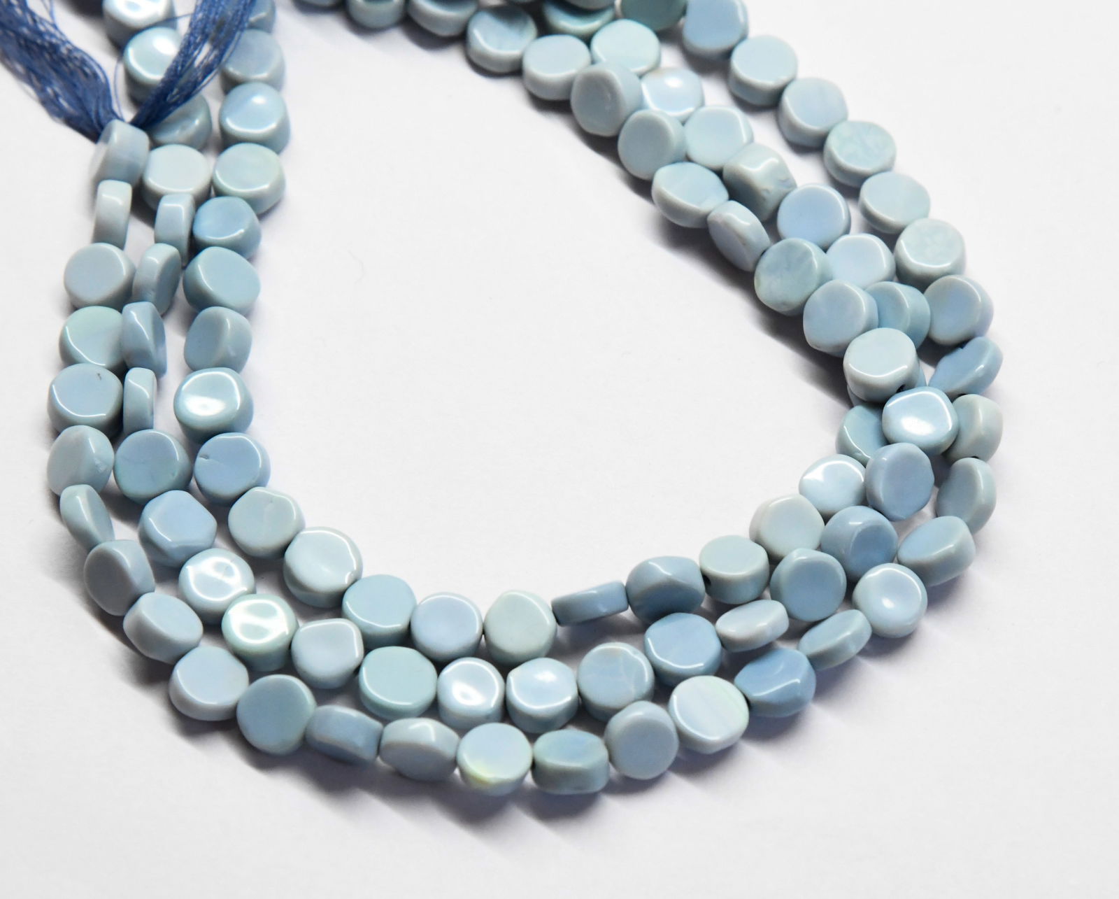 NATURAL BLUE OPAL BEADS COIN 7 - 8 MM, 11" STRAND - (3 LINES) (1 of 2)