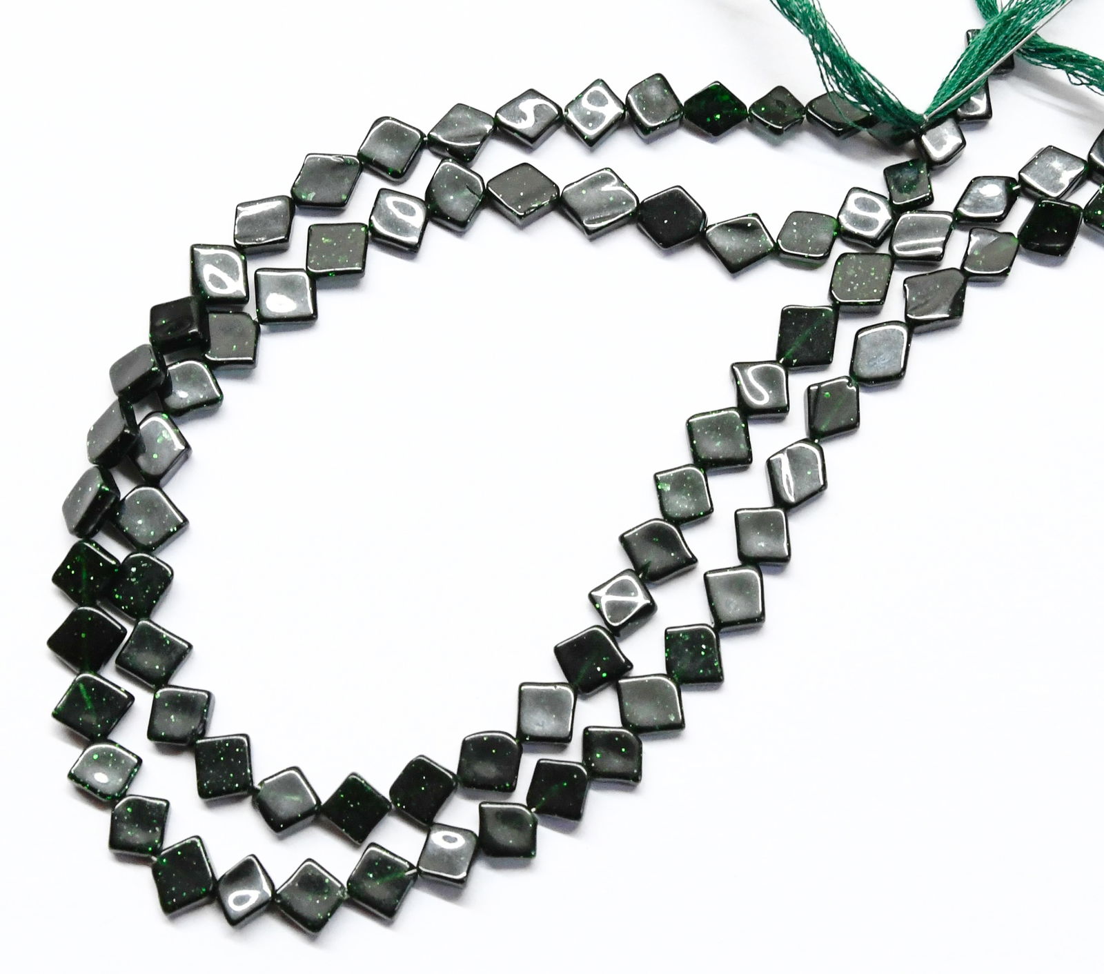 NATURAL GREEN GOLDSTONE BEADS FANCY 6X7 - 7X9 MM, 12" STRAND - (2 LINES) (1 of 1)