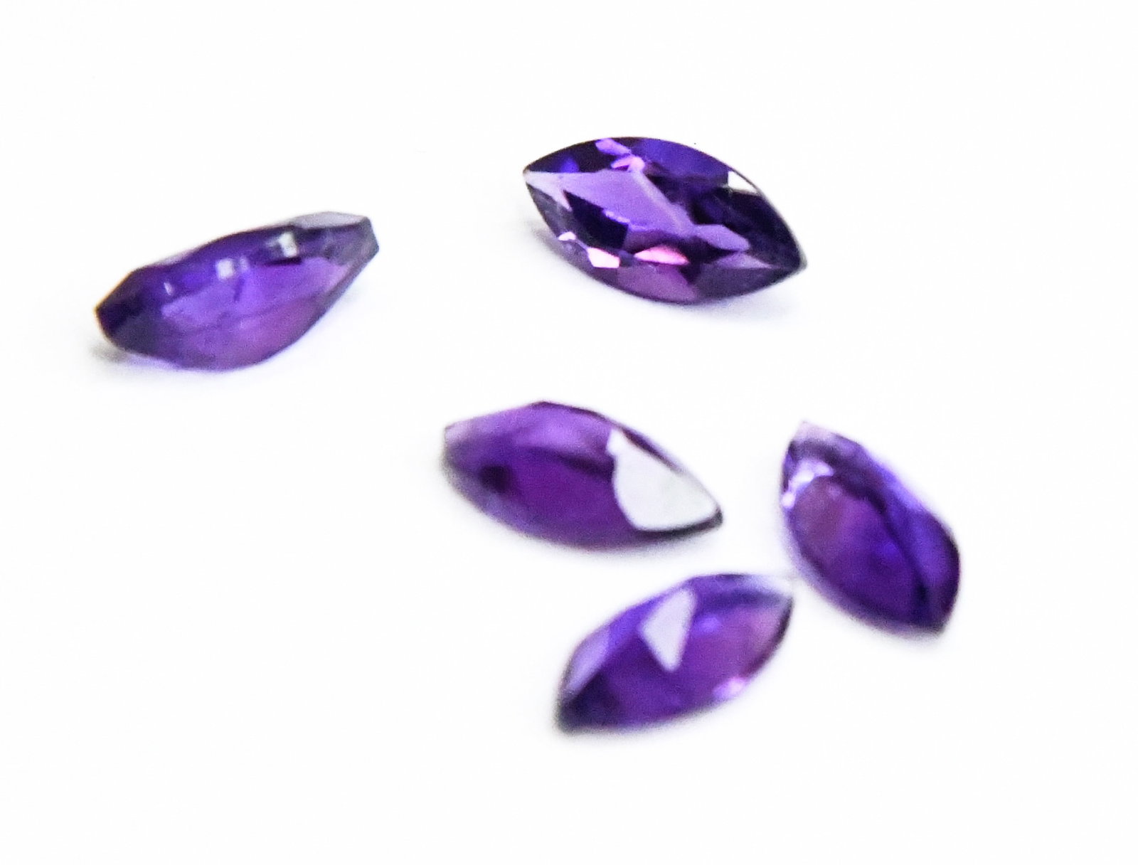 NATURAL AMETHYST BEADS FACETED MARQUISE 6X11 - 6x12 MM - (5 PIECES): These are natural, earth mined and hand crafted with precision. Stone: Amethyst, Stone Shape: Faceted Marquise, Stone Size: 6x11.5 - 6x12 mm, Width: 4.5 - 5 mm, Weight: approx. 8 carats. The photograp