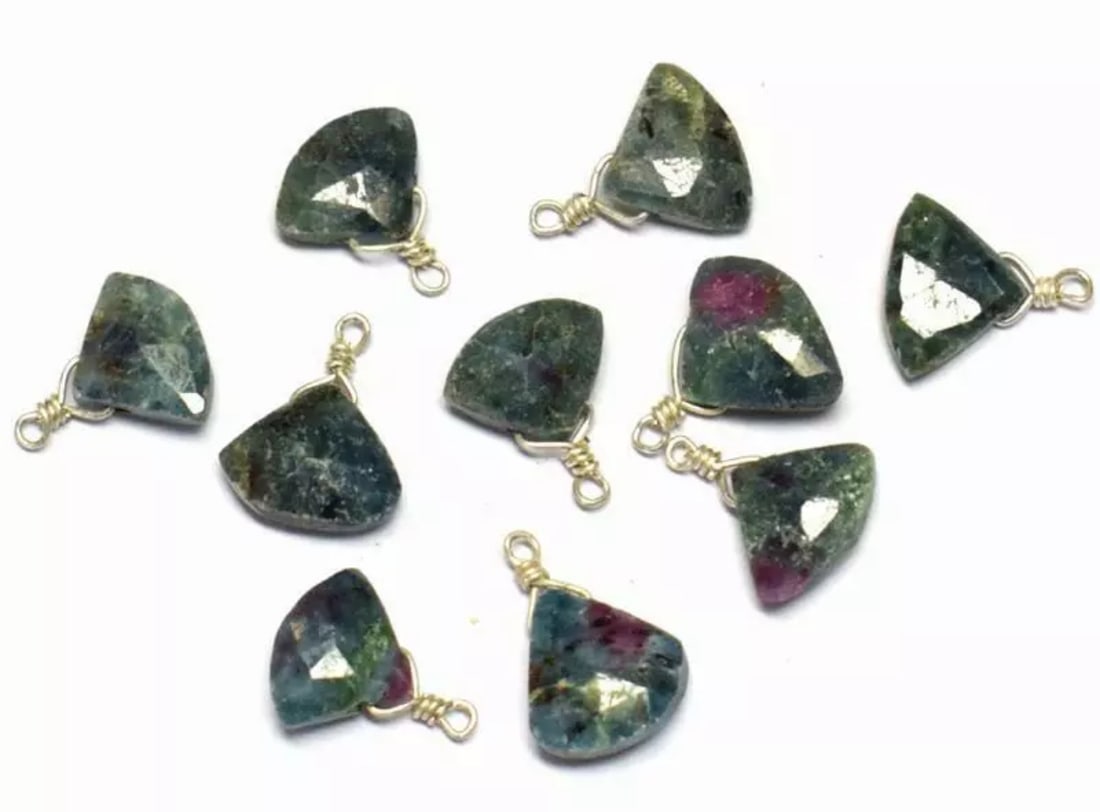 RUBY ZOISITE BEADS FACETED FANCY 6.5X8.5 - 7X9 MM SOLID 925 SILVER 10 PCS (1 of 1)