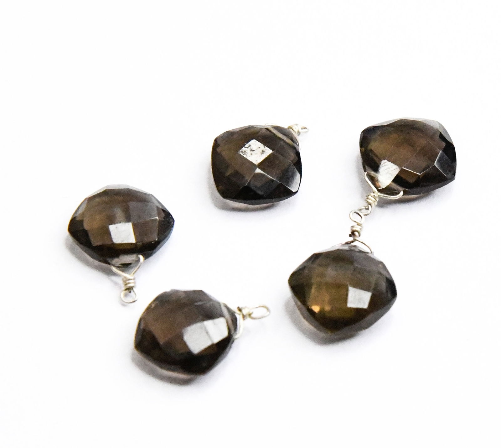 NATURAL SMOKY QUARTZ BEADS FACETED CUSHION 11 MM 5 PCS: These are natural, earth mined and hand crafted with precision. Stone: SmokyQuartz, Stone Shape: Faceted Cushion, Stone Size: 11 mm, Width: 4 - 5 mm, Weight: approx. 18.50 carats. The photographs are