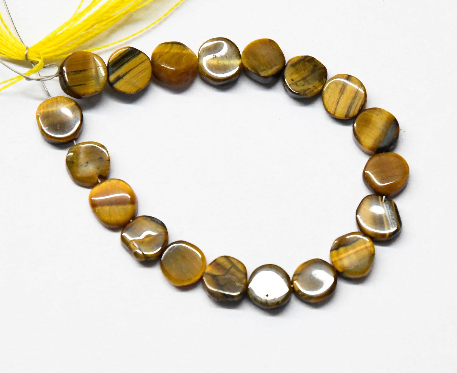NATURAL TIGERS EYE BEADS COIN 6 - 6.5 MM, 4" LINE (1 of 1)