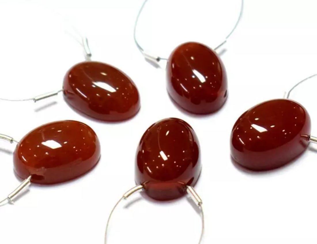 NATURAL RED ONYX BEADS FLATBACK OVAL 10X14 MM 5 PCS (1 of 1)