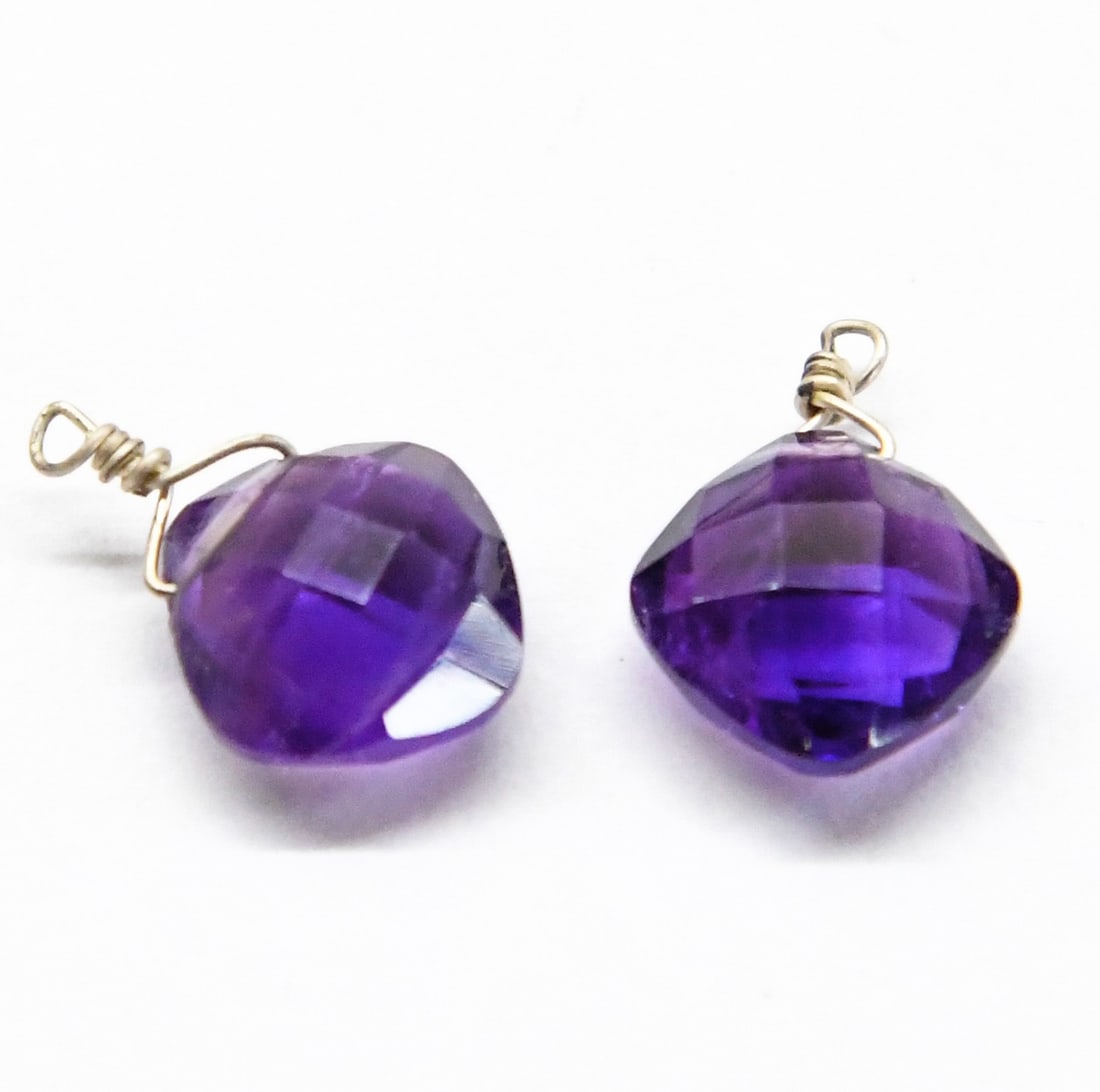 NATURAL AMETHYST BEADS FACETED SQUARE 8.5 MM, 1 PAIR, (3 BAGS) (1 of 2)