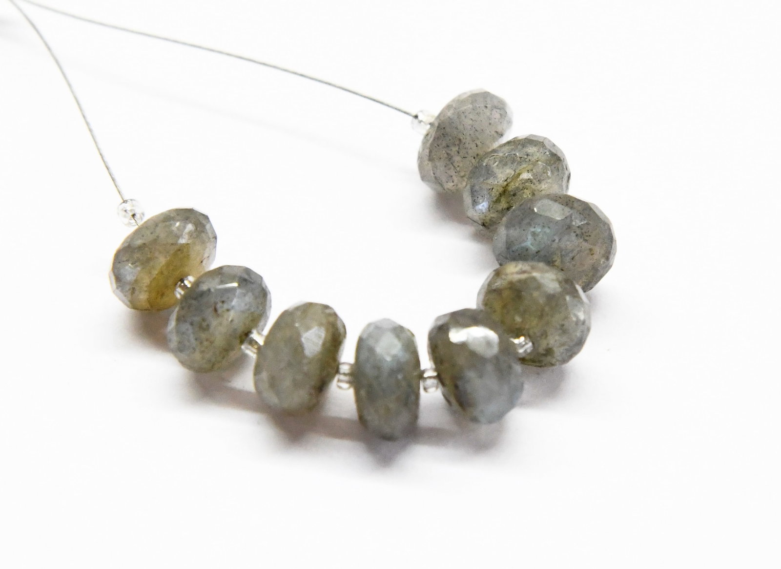 NATURAL LABRADORITE BEADS FACETED RONDELLE 7.5 MM 9 PCS, (3 TASSELS) (1 of 2)