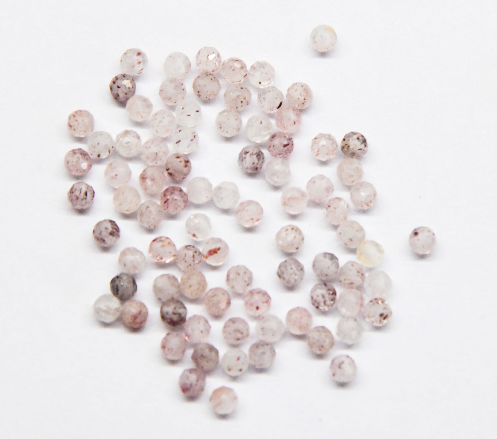 NATURAL STRAWBERRY QUARTZ BEADS FACETED ROUND 3 MM, 100 PCS: These are natural, earth mined and hand crafted with precision. Stone: Strawberry Quartz, Shape: Faceted Round, Size: 3 mm, Weight: approx. 18.50 carats. The photographs are enlarged to show the clari
