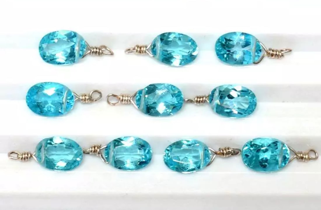 NATURAL SWISS BLUE TOPAZ BEADS FACETED OVAL 5X7MM SOLID 925 SILVER 10 PCS (1 of 2)