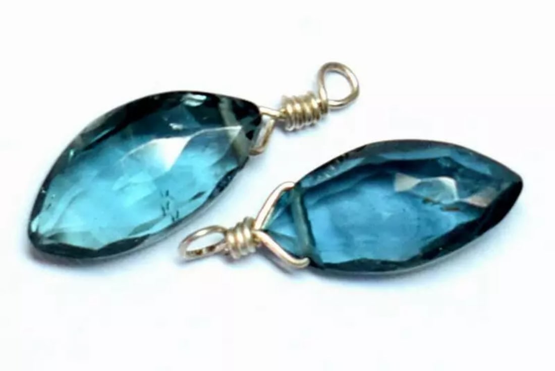 NATURAL LONDON BLUE TOPAZ BEADS MARQUISE 6X11.5 MM SOLID 925 SILVER 2 PCS (1 of 2)