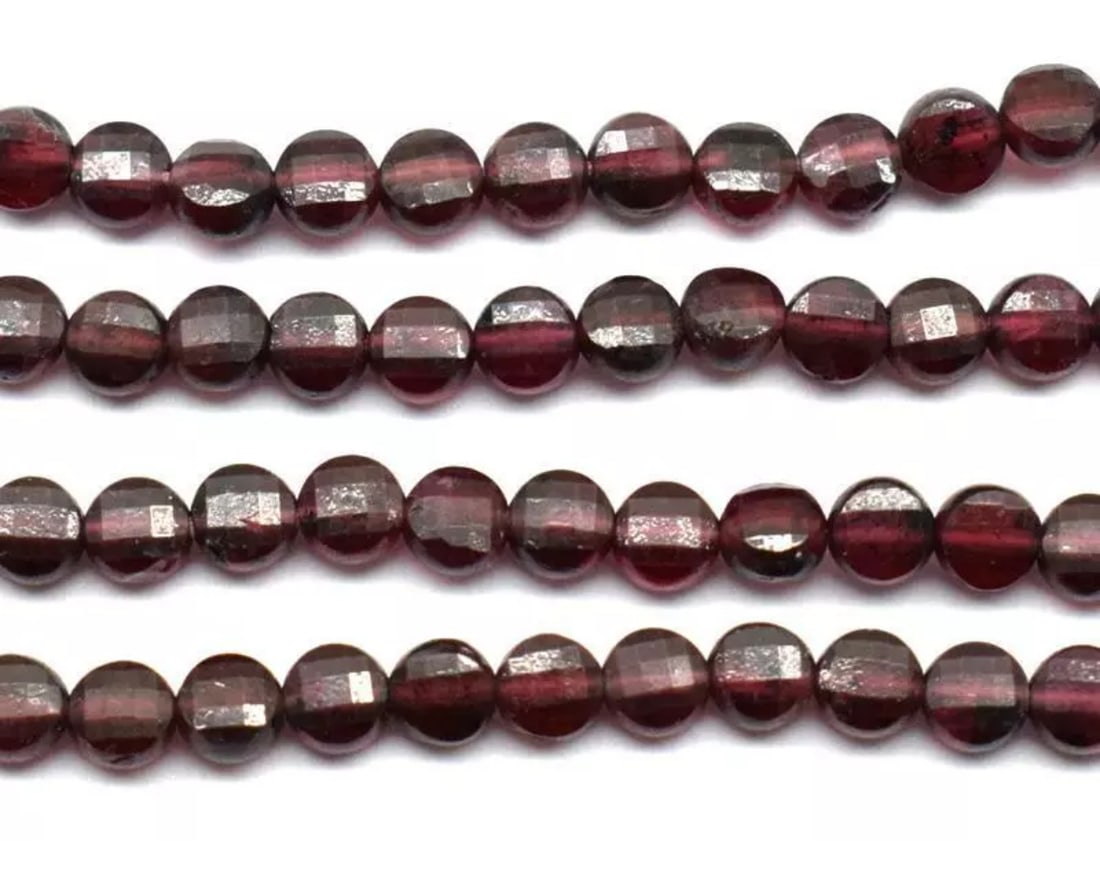 16" STRAND NATURAL GARNET BEADS FACETED COIN 4 MM (1 of 3)
