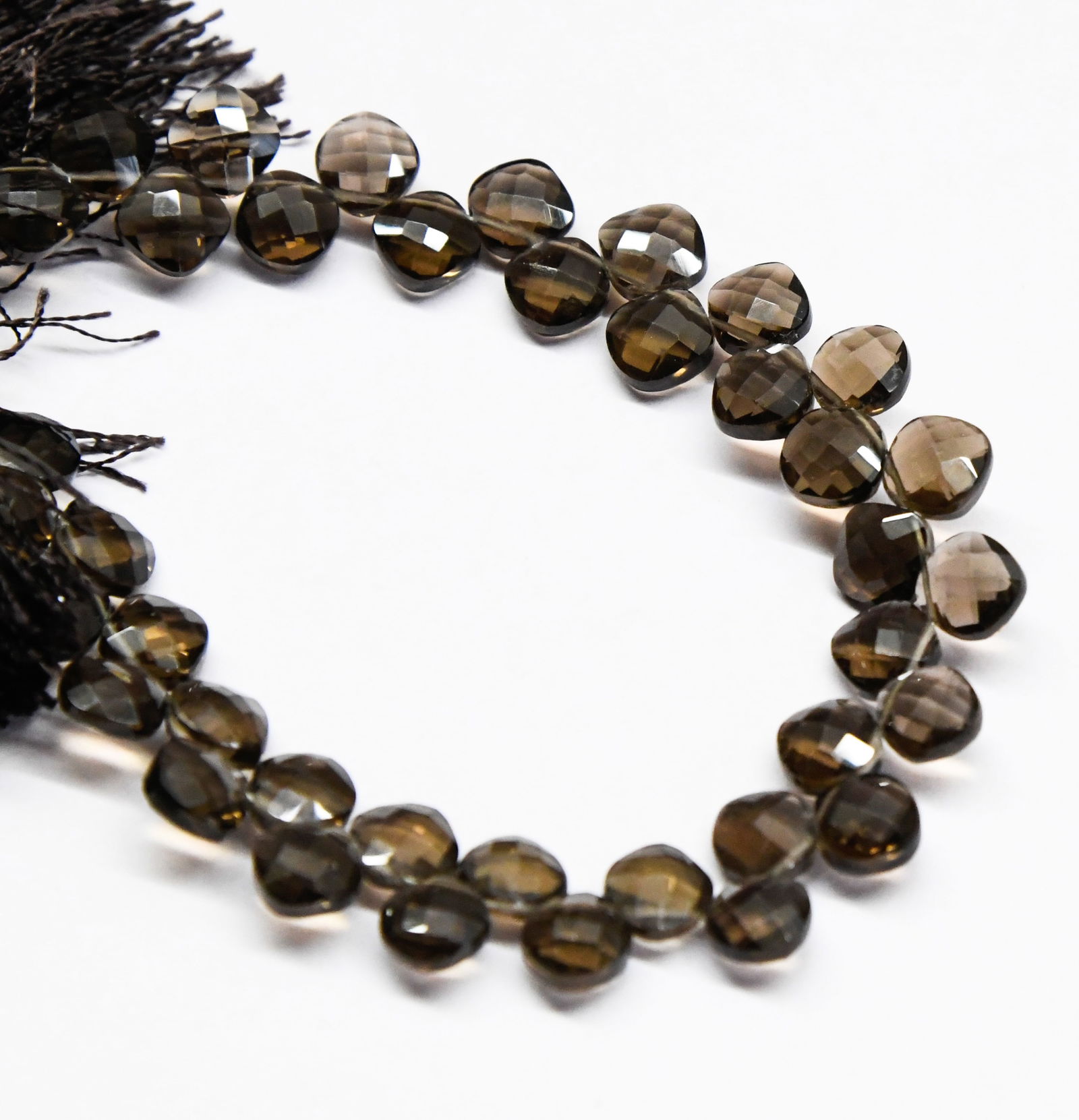 7.5" STRAND NATURAL SMOKY QUARTZ BEADS FACETED CUSHION 7 MM (1 of 2)