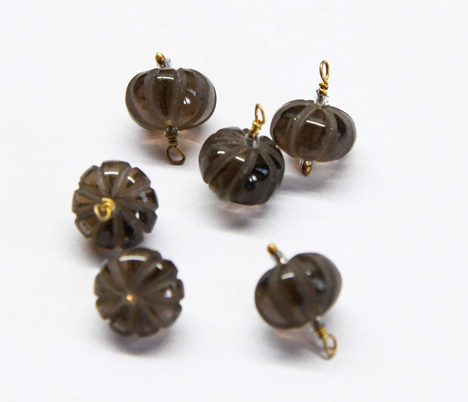 NATURAL SMOKY QUARTZ BEADS CARVED RONDELLE 9 - 9.5 MM 6 PCS (1 of 1)
