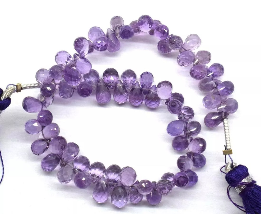 7" NATURAL AMETHYST BEADS FACETED BRIOLETTE (1 of 3)