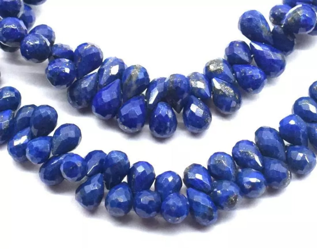 NATURAL LAPIS LAZULI BEADS FACETED BRIOLETTE 8" LINE (1 of 3)