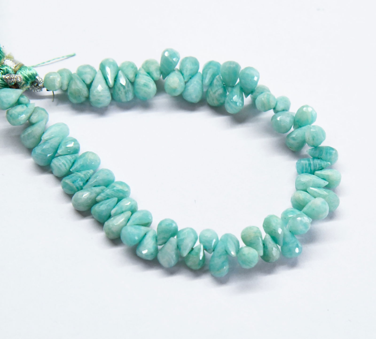 NATURAL AMAZONITE BEADS FACETED BRIOLETTE 5X7 - 5X8, 8" LINE (1 of 2)