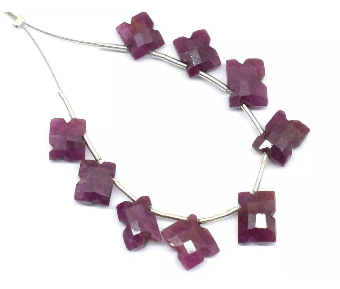 NATURAL RUBY BEADS FACETED FLOWER 6X7 - 6.5X9 MM 9 PCS (1 of 2)