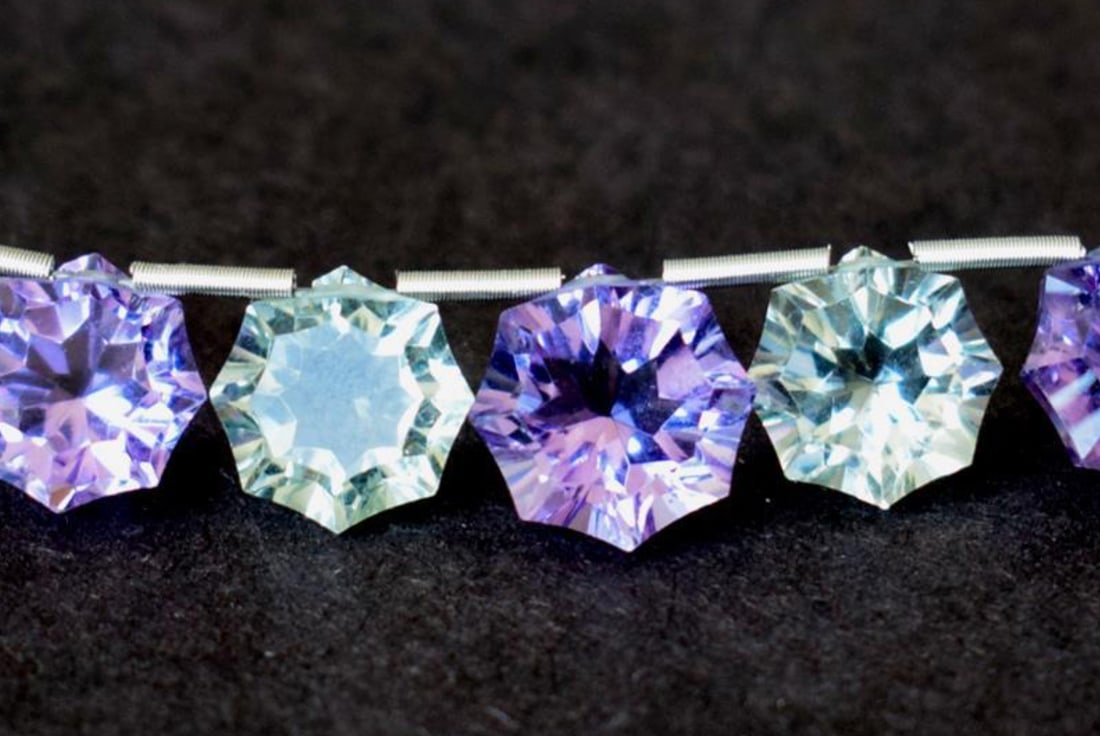 NATURAL AMETHYST BEADS FACETED FANCY 8.5 - 9 MM 7 PCS (1 of 2)