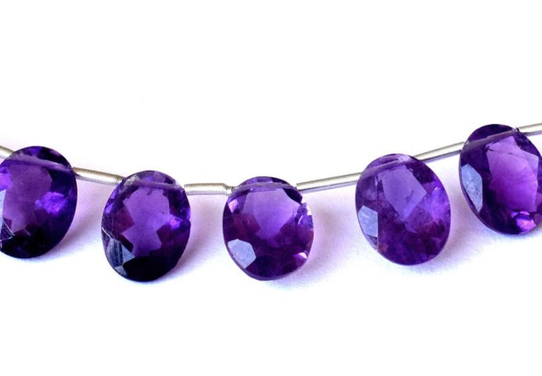 NATURAL AMETHYST BEADS FACETED OVAL 8X10 MM 9 PCS (1 of 2)
