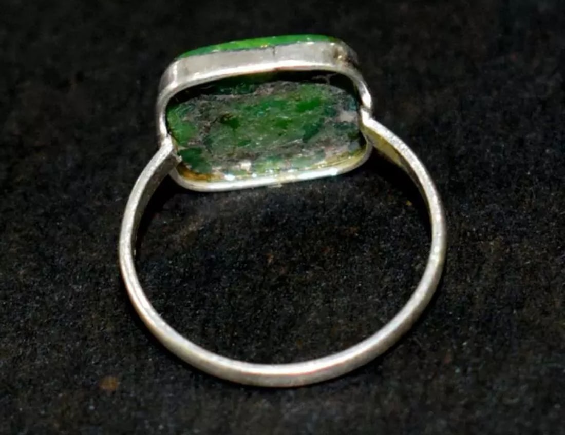 SOLID 925 STERLING SILVER RING - GREEN COPPER TURQUOISE SQUARE - 2